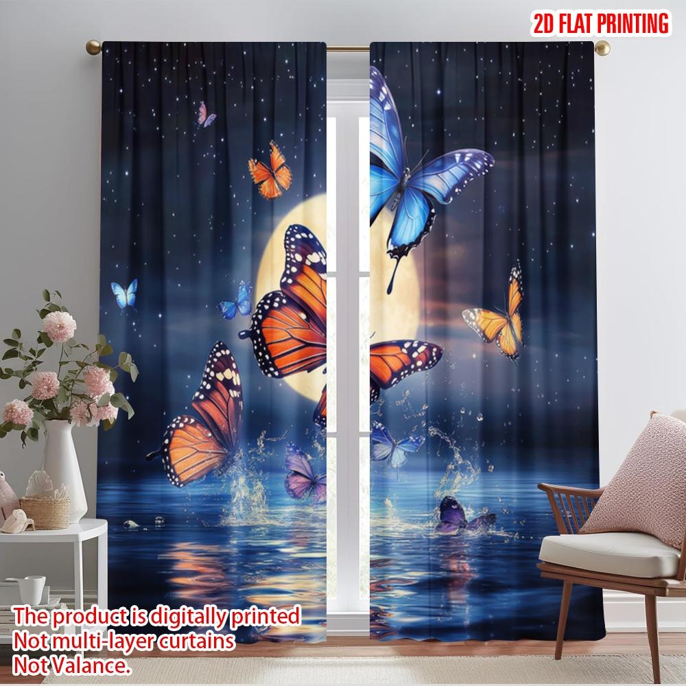 

2pcs,2D plane printing Creative Curtains Moonlit Butterflies Versatile Durable Polyester (without rod) All Seasons Ldeal for 52.50×116.00 CM 2pcs