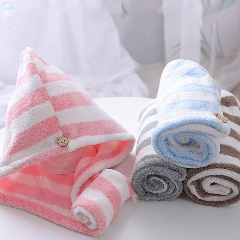 Hair Drying Cap Towel Absorbent Thickening Household Items Bathroom Bathing Dry Hair Cap Striped Shower Cap Soft Headscarf