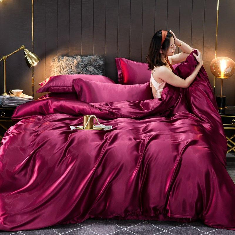 

Двухсторонний комплект постельного белья из трех предметов из чистого шелковистого мытого шелка с пододеяльником из тенселя 2.0m (6.6 ft) Bed 4pcs Set