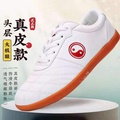 Fujian Shoe Manufacturer Tai Chi Shoes Beef Tendon Sole Men's and Women's Leather Surface Thickened Non-slip Tai Chi Martial Arts Shoes