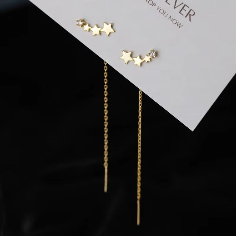 Straight Chain Earrings Star Beads Stud Earrings Elegant Ear Studs  Jewelry Accessories
