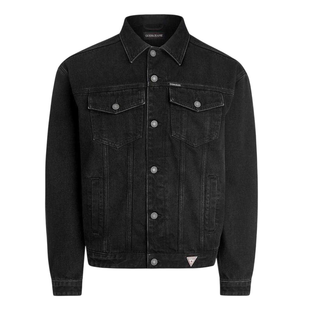 Giacca Trucker Uomo Guess Liscia in Denim con Taschino sul Petto