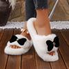Sweet Suede Bowknot Decoration Faux Fur Slippers Women  Autumn Round Toe Thick Bottom Slides Warm Cotton Outdoor Slippers