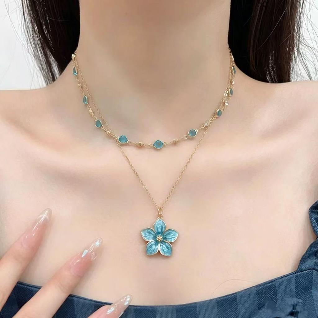Dopamine sweet pink flower necklace spring atmosphere super fairy collarbone chain niche design high-end necklace