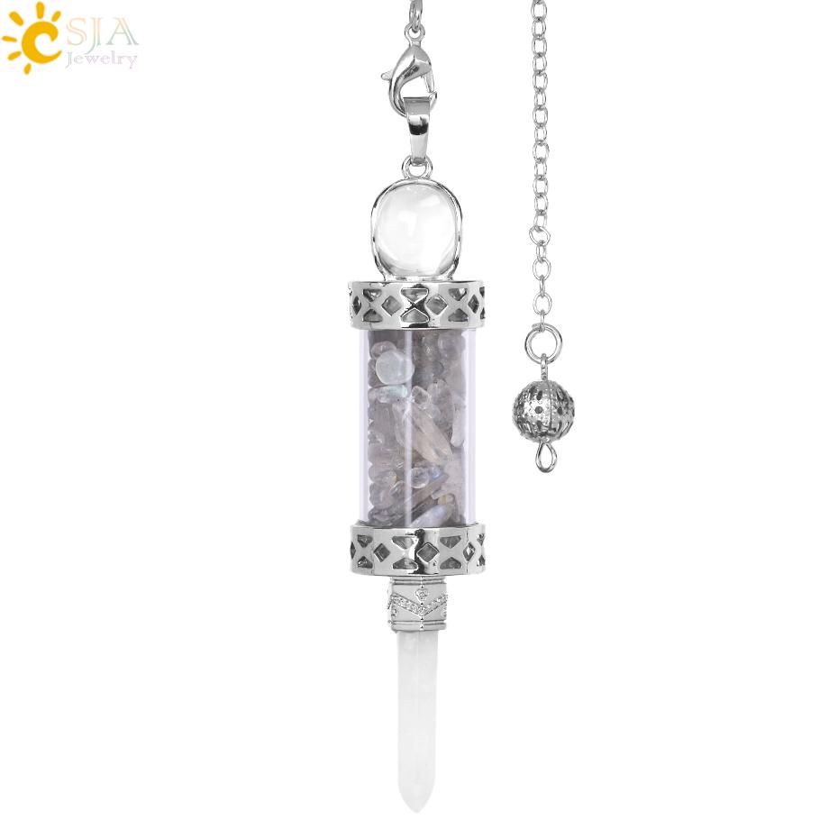 CSJA Crystal Pendulums for Divination Dowsing Wishing Bottle Natural Stone Pendant Hexagonal Clear Quartz Pendulum Balanced H025