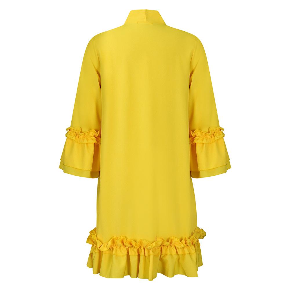 Spring and Summer Women's Dress Plus Size Loose Casual Ruffle Sleeve Tie Solid Color Dresses
