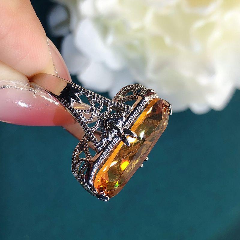 New Arrival Affordable Luxury Fashion Graceful European and American Style Citrine Bring In Wealth and Treasure Cut Out Carved Ring for Women