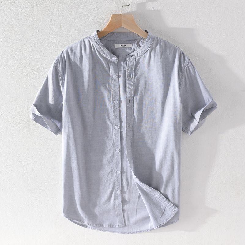 Men's Summer Loose-Fit Cotton Linen Shirt - Japanese Style, Casual Short Sleeve