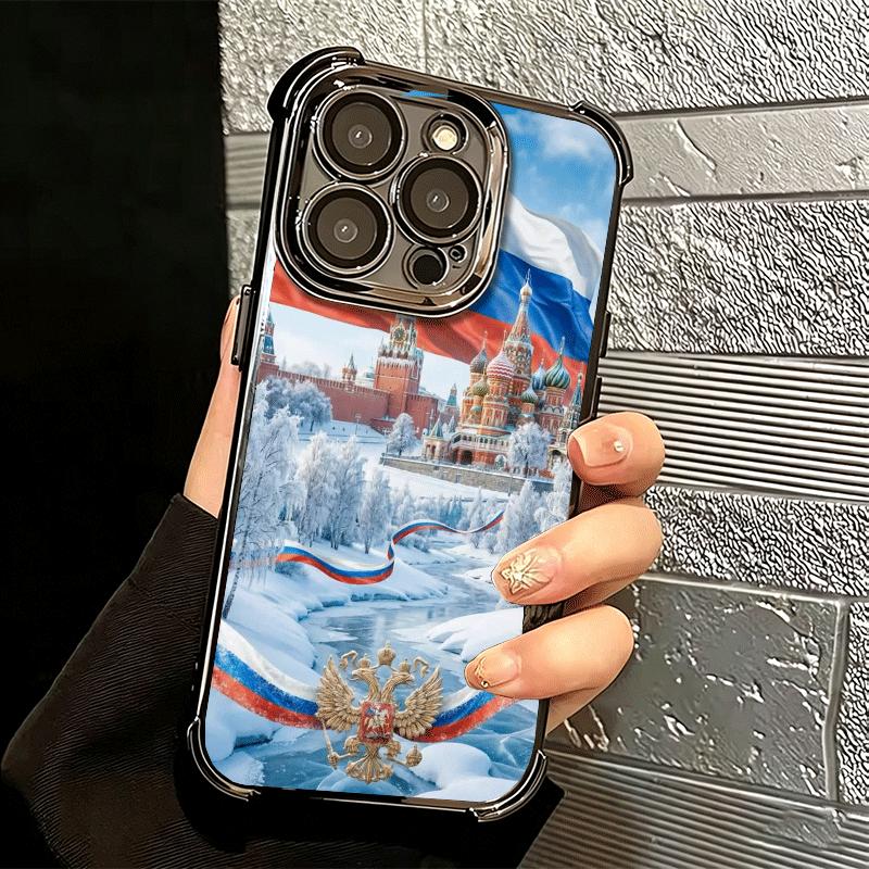 Russia Russian Flags Emblem Soft Phone Case For iPhone 15 16 17 Air 14 Pro Max 16E Plus 13 12 Mini Plating Anti-Fall Fundas