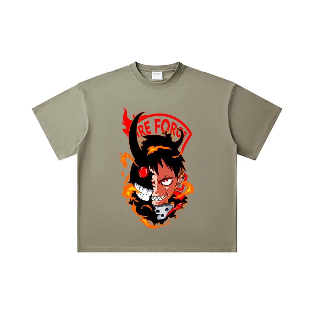 260 GSM Double Yarn 32 Count 100% Cotton Fire Force V1 Shinra Print Unisex Heavy Cotton T Shirt