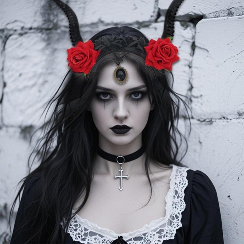 Gothic Devil Horn Headbands With Mesh Veil Decoration Hairband For Cos Parties Halloween Costume Accessories