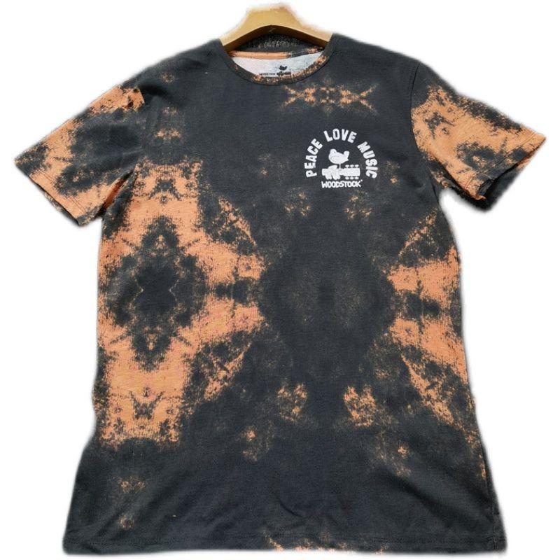 

European and American Single Men s Summer Washed Distressed Retro Loose Plus Size Fun Tie-Dyed Rock Youth round Neck Short Sleeve T-shirt Washed Retro S