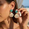 Boucles d'oreilles pendantes Étoile de Mer Coquillage Bohème pour Femmes Couleur Or Émail Coquille Saint-Jacques Pendant Boucle d'oreille Cristal Coloré Été Plage Bijou
