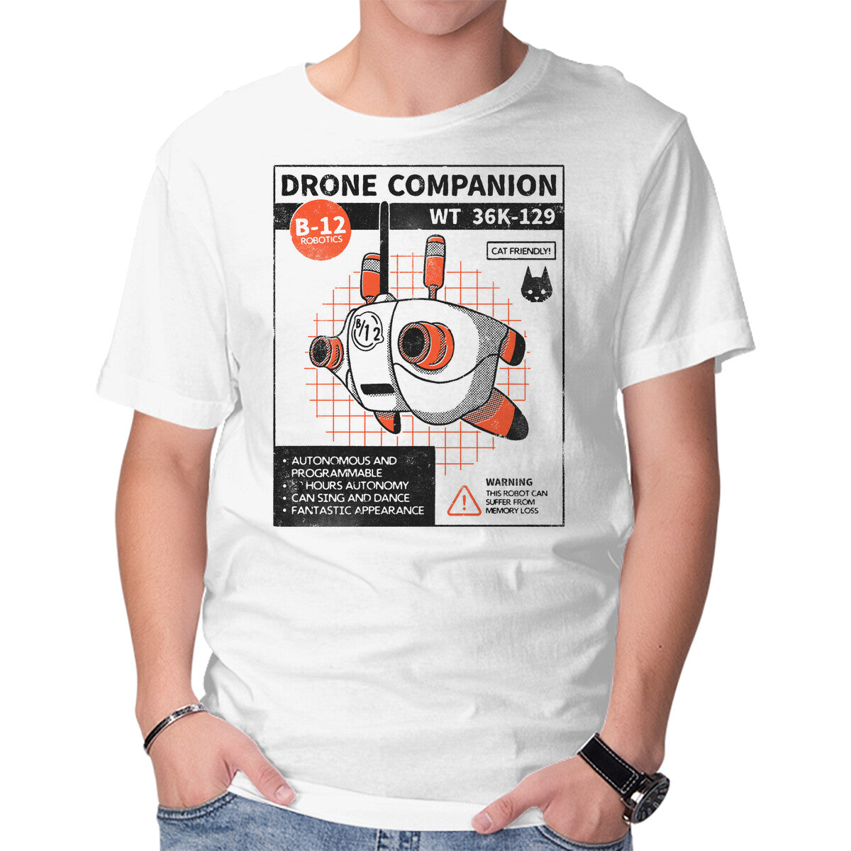 Unisex Crew Neck T-Shirt Drone Companion Graphic Short Sleeve Casual Tee S