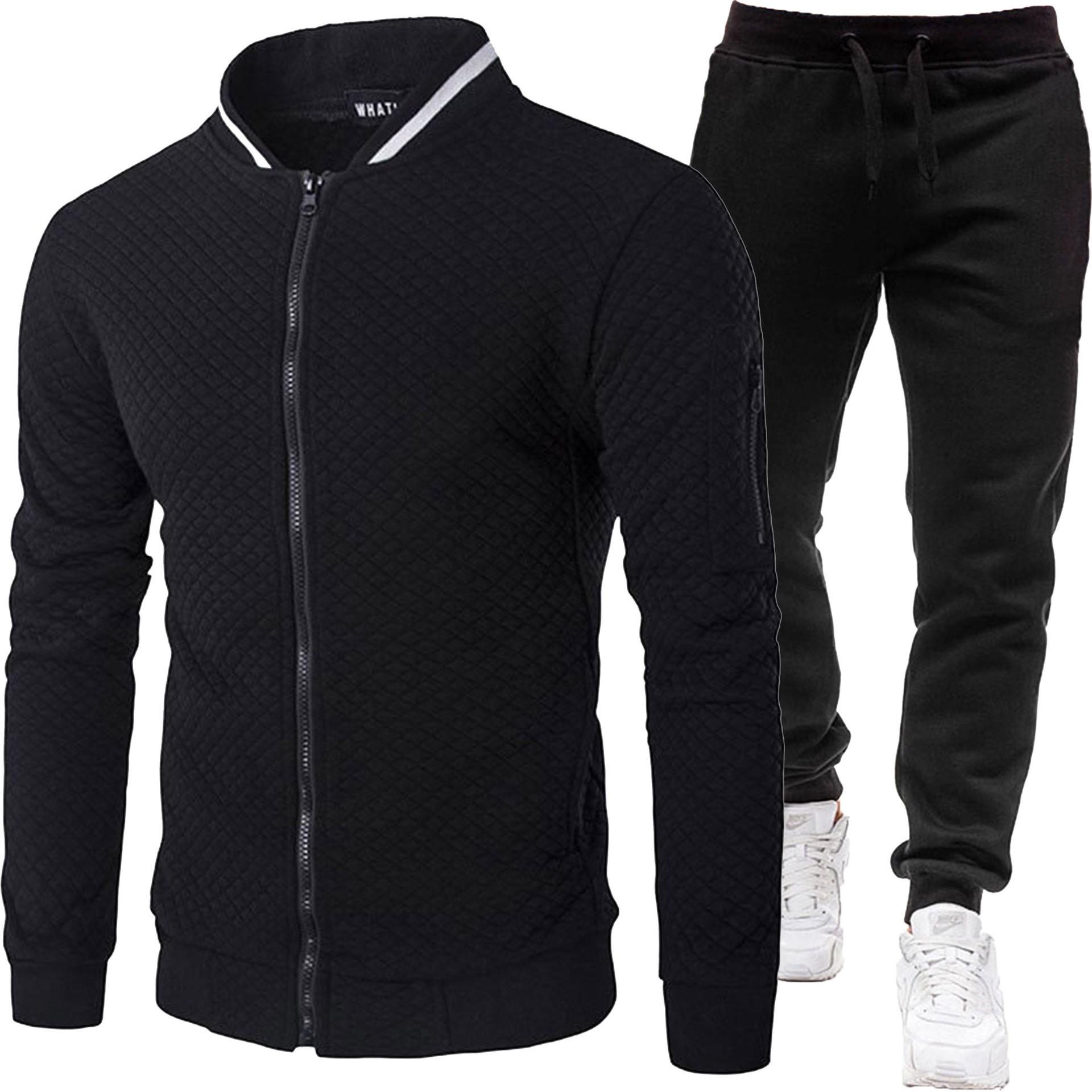 

Sweater Color Matching Sweater Suit Men s Casual Suit Hooded Fir Fleece Two-piece Suit L чорний