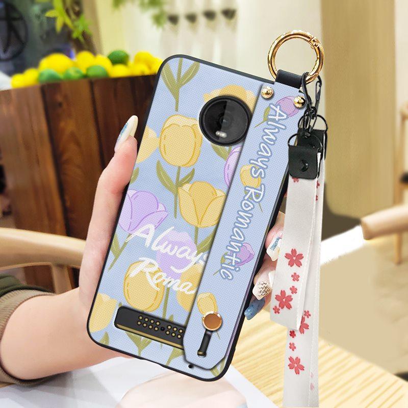 Ring Wristband Phone Case For MOTO Z4 Play Oil Painting Fashion Design Kickstand Anti-knock Back Cover Anti-dust Lanyard