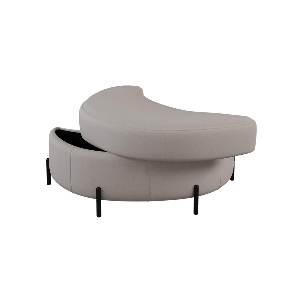 Chenille-Covered Half-Moon Storage Stool with Tray, Padded Seat, Dressing & Shoe Stool and Footrest for Living Room, Entryway & Hallway, Beige