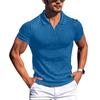 Flip Collar  V-Neck  Vertical Stripes  Short Sleeves  T-Shirt