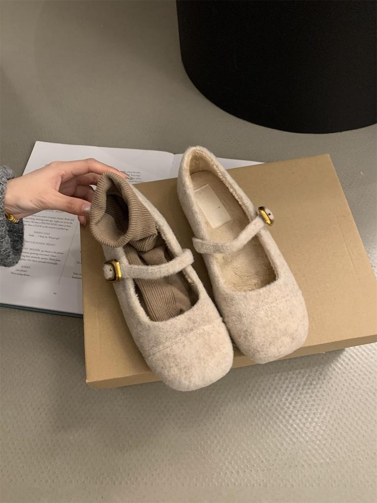 Fleece single shoes women Mary Jane shoes small fragrant fluffy shoes women wear thermal cotton shoes