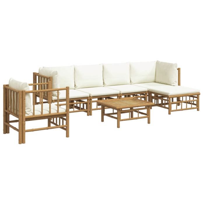 VidaXL Salon de jardin 7 pcs avec coussins blanc crème bambou, ensemble de salon, ensemble de salon extérieur 3155181