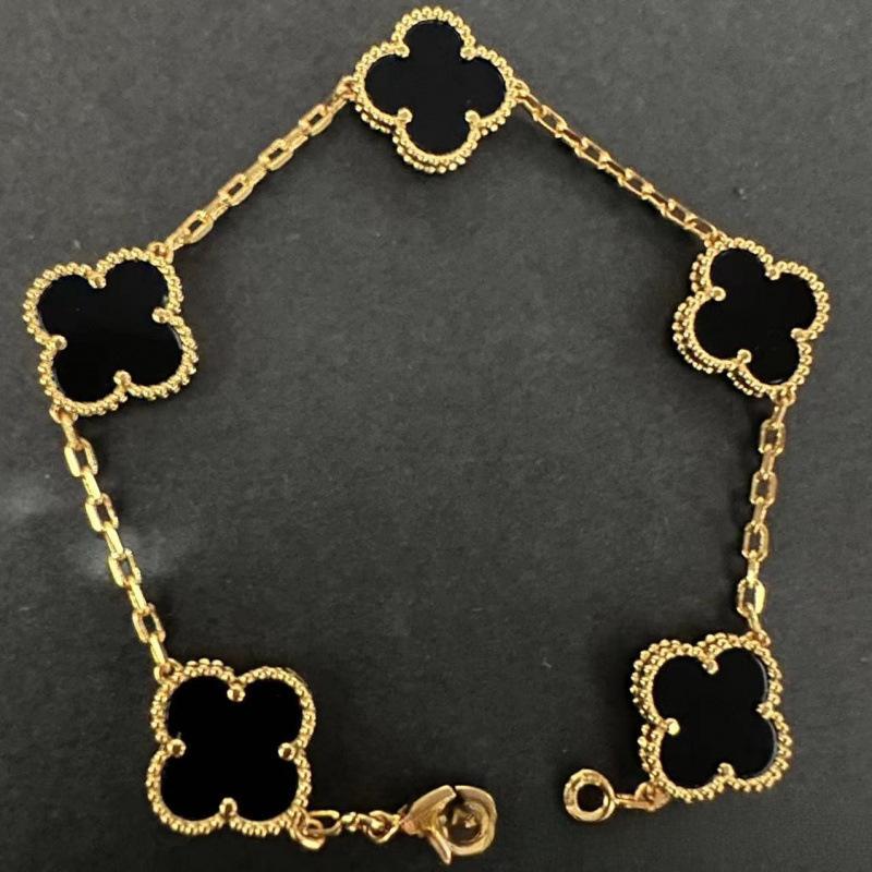 Exquisite Four-leaf Clover Bracelet for Women Five-flower Bracelet Double-sided Natural White Mother-of-pearl and Carnelian Bracelet