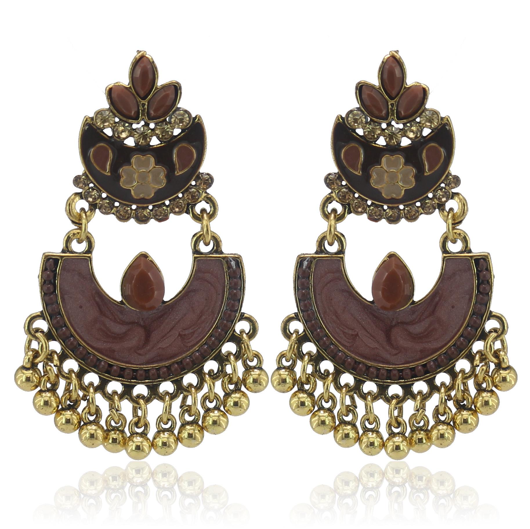 

Креативные ювелирные изделия в виде висячих цветов в индийском стиле, веерообразные металлические серьги с кисточками в форме шарика Ид аль-Фитр Лассер Байрам