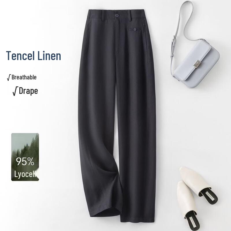 IHIMI Women s Tencel Linen Blend Straight-Leg Casual Pants M