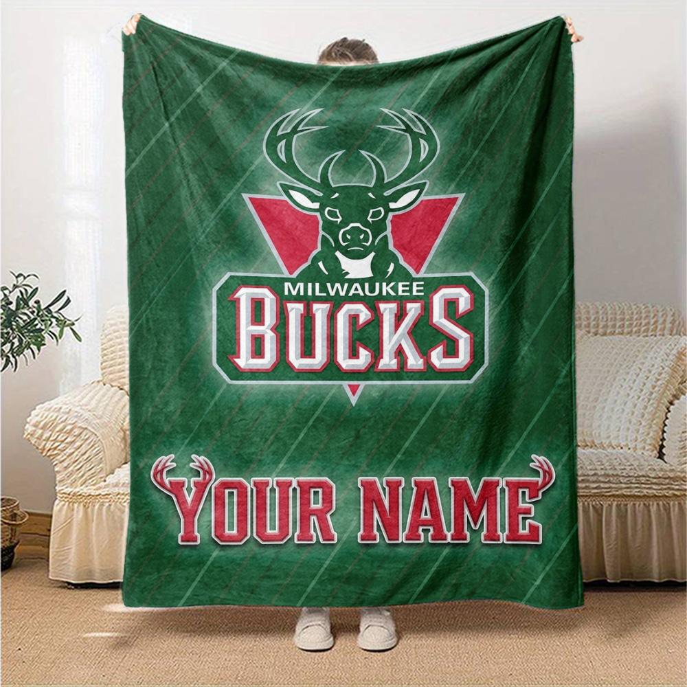 Name Custom Milwaukee Bucks Logo Print Flannel Blanket High Quality Warm Comfortable Cover for All Seasons Perfect for Gifts Home Decor