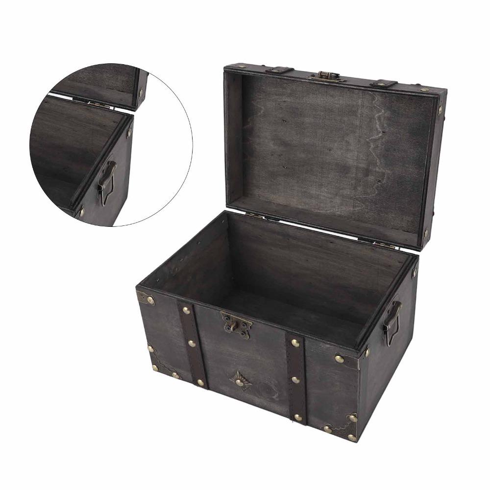 Large Decorative Treasure Chest Grey Wooden Jewelry Box Antique Storage Box  Home Bedroom Decor