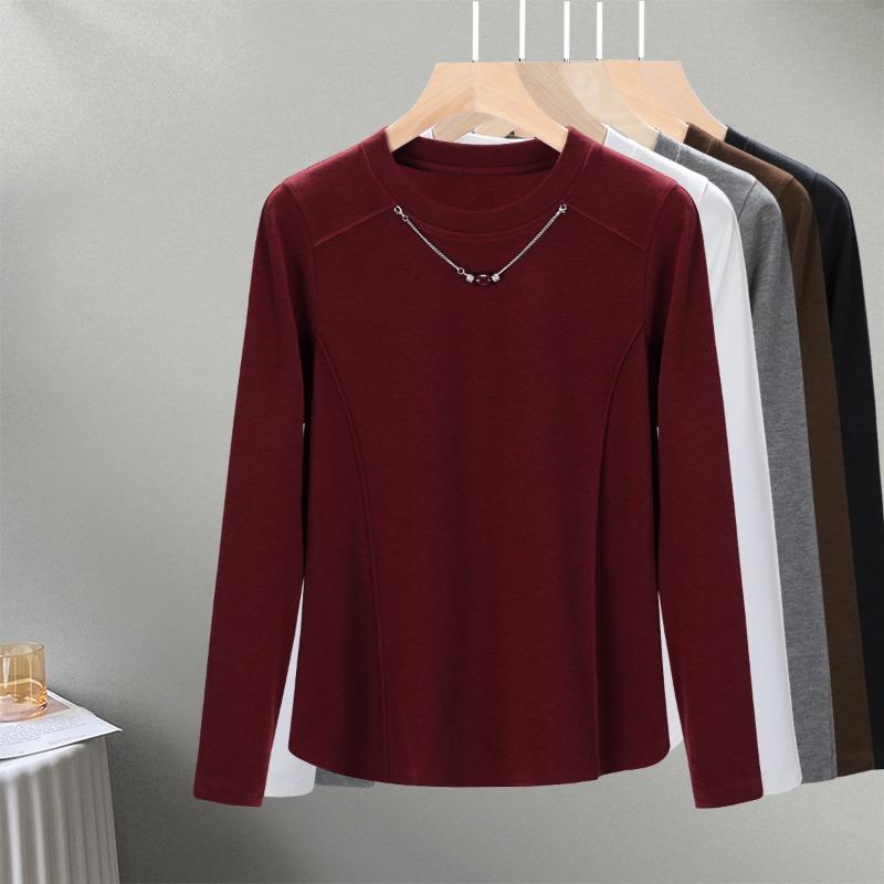 Knitted Shoulder Long-sleeved Bottoming Shirt Women's Autumn New Slim-fit Pullover, Round Neck Outer Wear