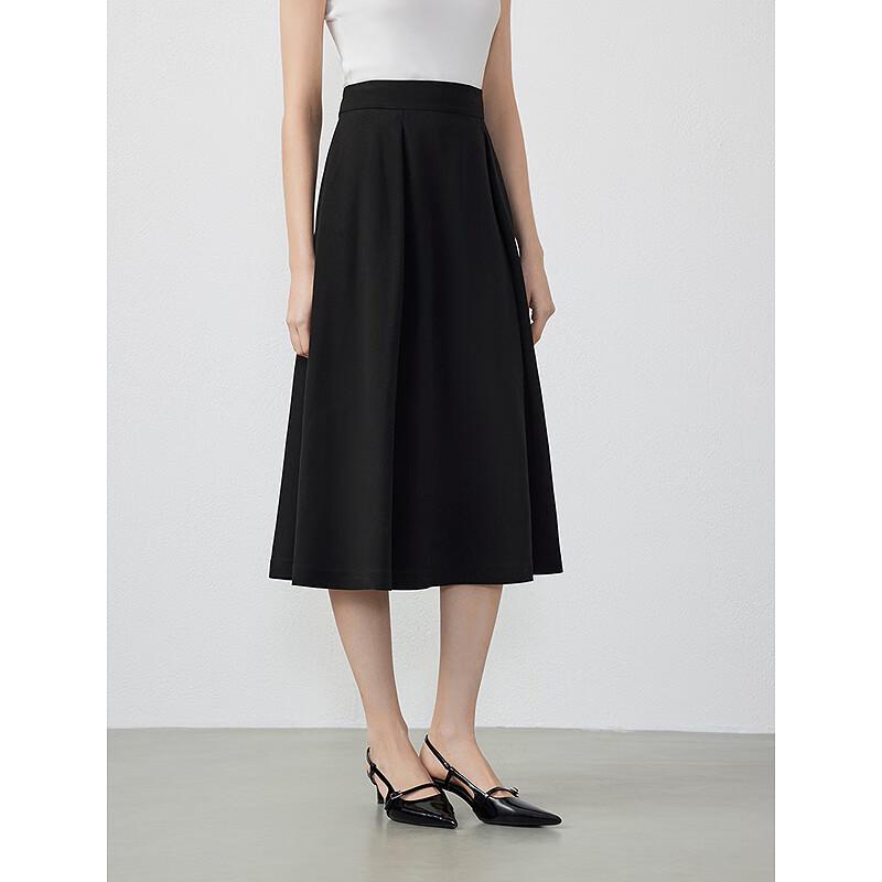 LANCY Hepburn Style Black A-Line Midi Skirt
