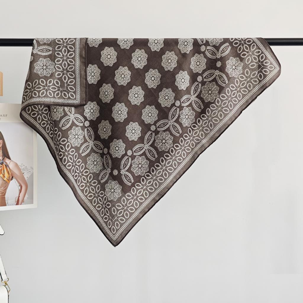 Cool color geometric coffee color 68 small square scarf decorative with shirt tied waist silk scarf women's spring summer air conditioner neck scarf