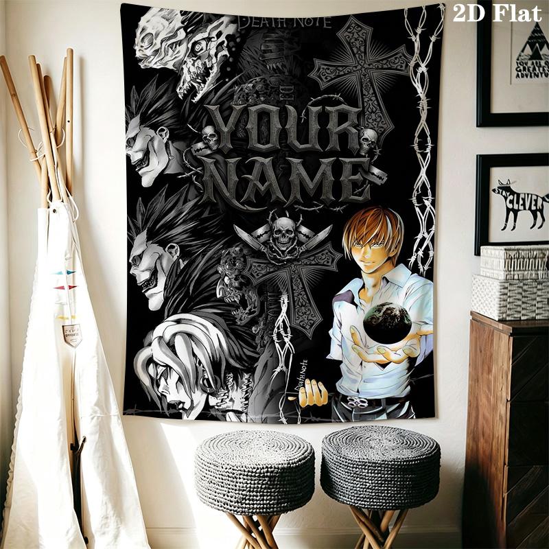 Name Custom Death Note Anime Wall Tapestry Aesthetic Wall Hanging Printed Fabric Blanket Decorative Tapestries for Bedroom Living Room Home Decor