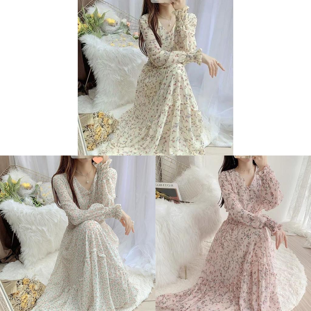 Floral Chiffon Midi Dress With High Waist And Ruffle Hem For Spring Casual Wear
