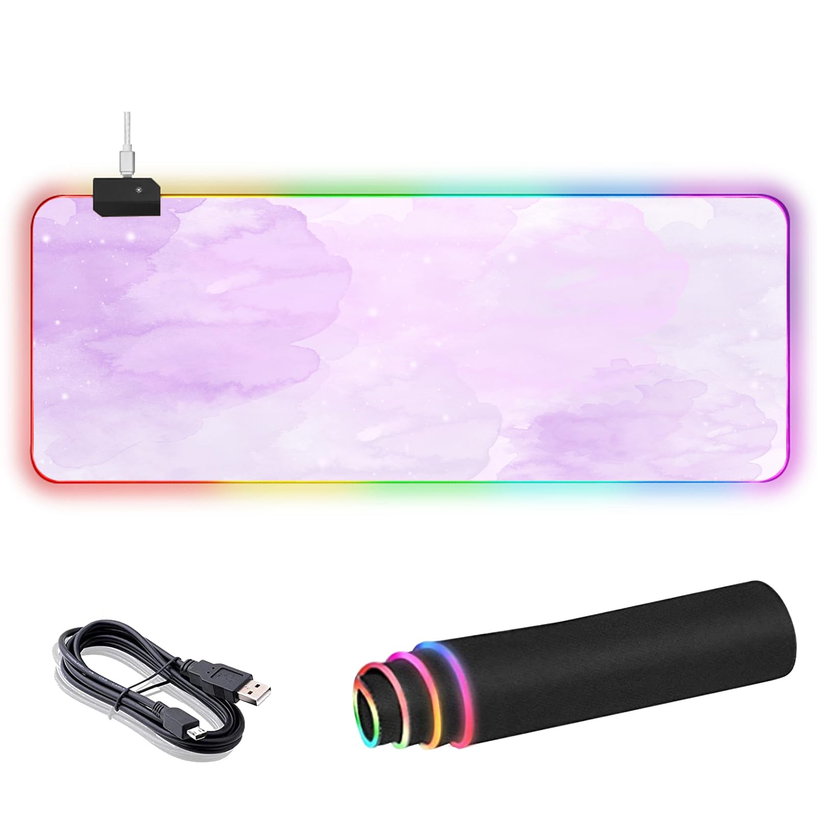 

Large Gaming Mouse Pad with 12 RGB Lighting Waterproof Rubber Effects, Multi-Spandex Surface, Non-Slip Base, 8003004mm (Purple Nebula)