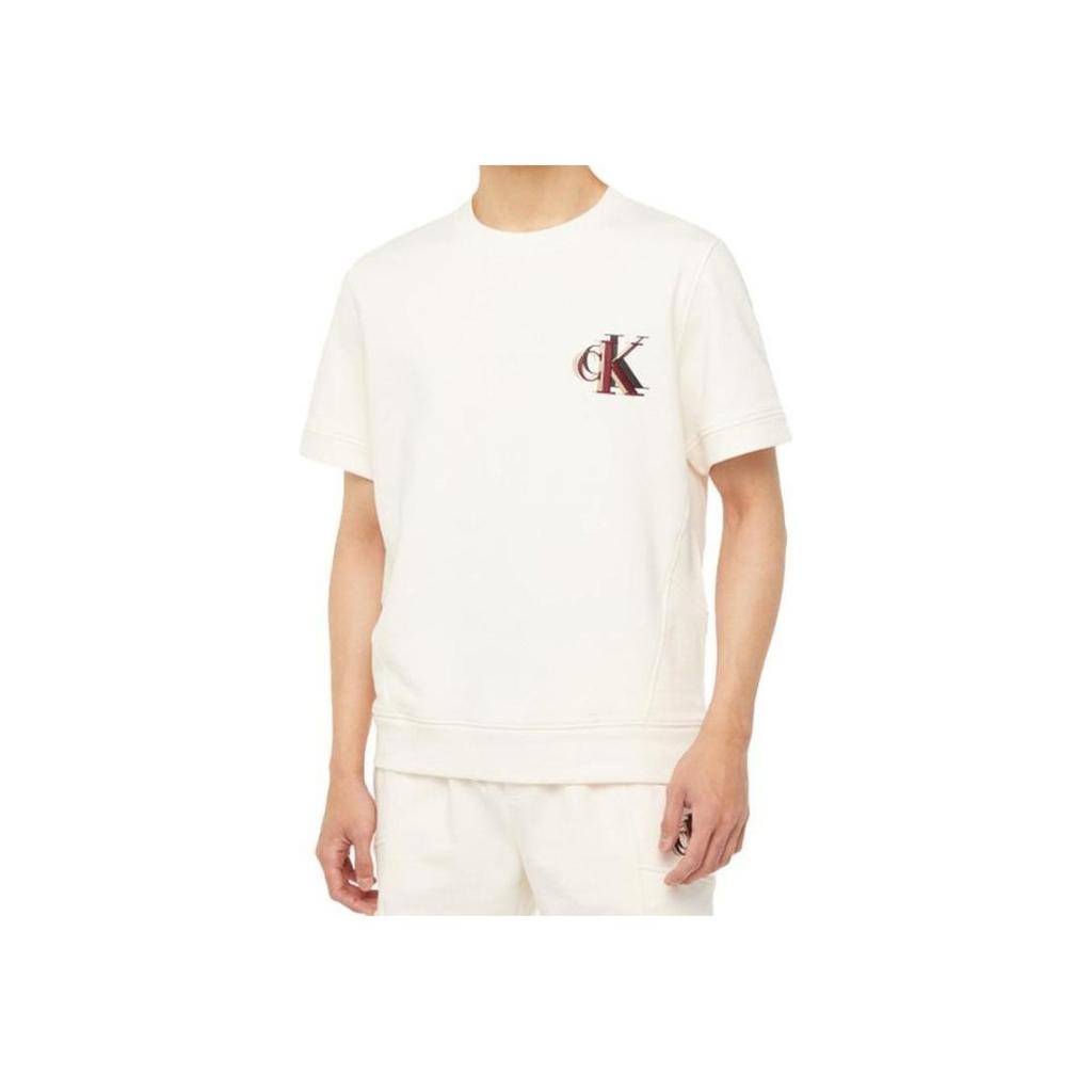 Calvin Klein Logo Print Crew Neck T-Shirt Men Tops Off-White J323193-YBH