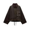 Fall and Winter New Women's Fashion Style Lapel Long Sleeves Corduroy Neckline Waxing Leather Jacket Coat 4369241