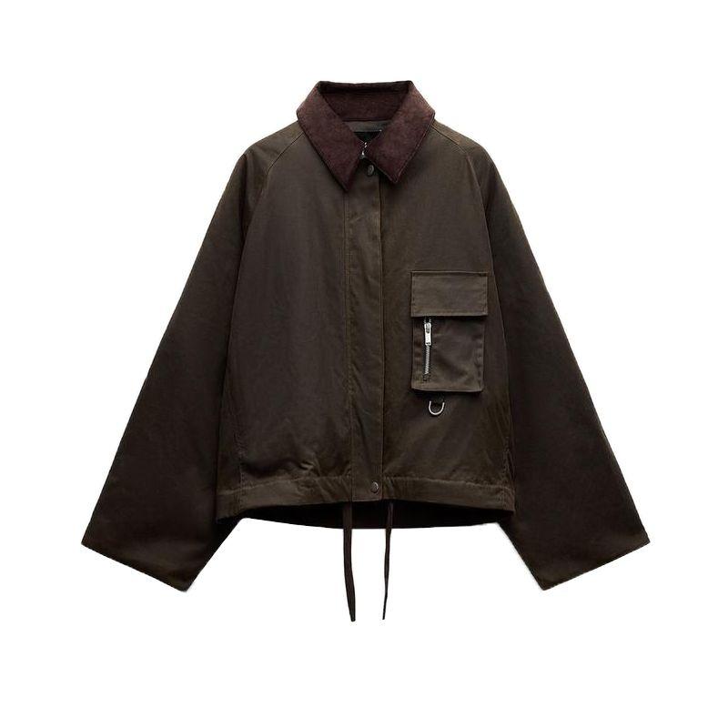 Fall and Winter New Women's Fashion Style Lapel Long Sleeves Corduroy Neckline Waxing Leather Jacket Coat 4369241