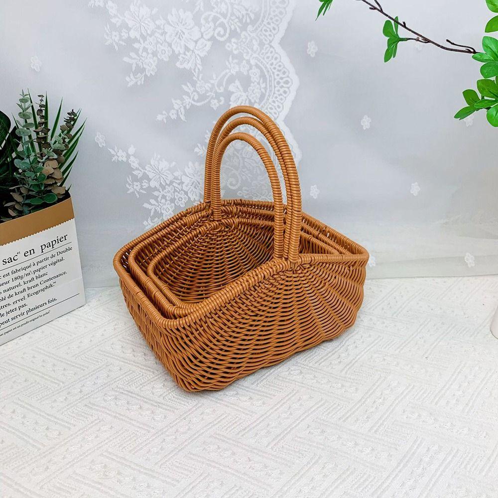 Woven Rattan Storage Basket Multipurpose Picnic Basket  Desktop Organization