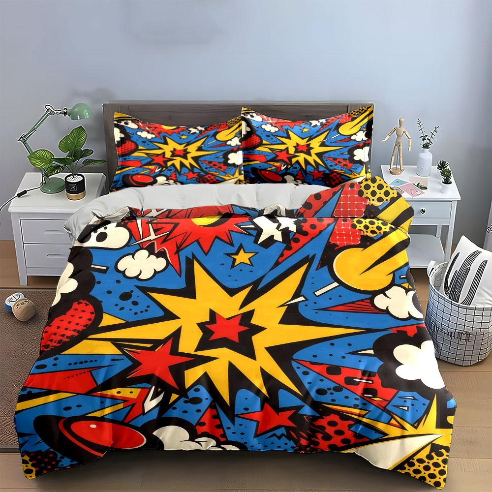 Abstract Pop Art Decor Set Bedding Set With 1 Duvet Cover 2 Pillowcases Single Double King Queen, Gift