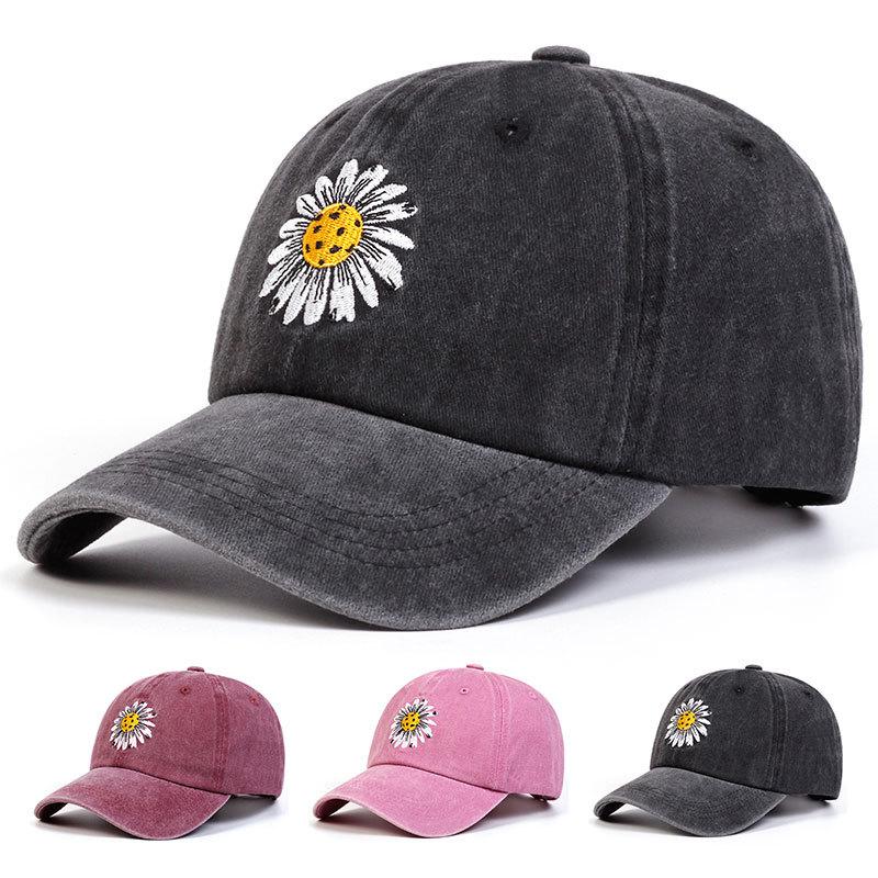 Unisex Sunflower Embroidery Wash Baseball Cap Spring and Autumn Outdoor Adjustable Sunscreen Hat