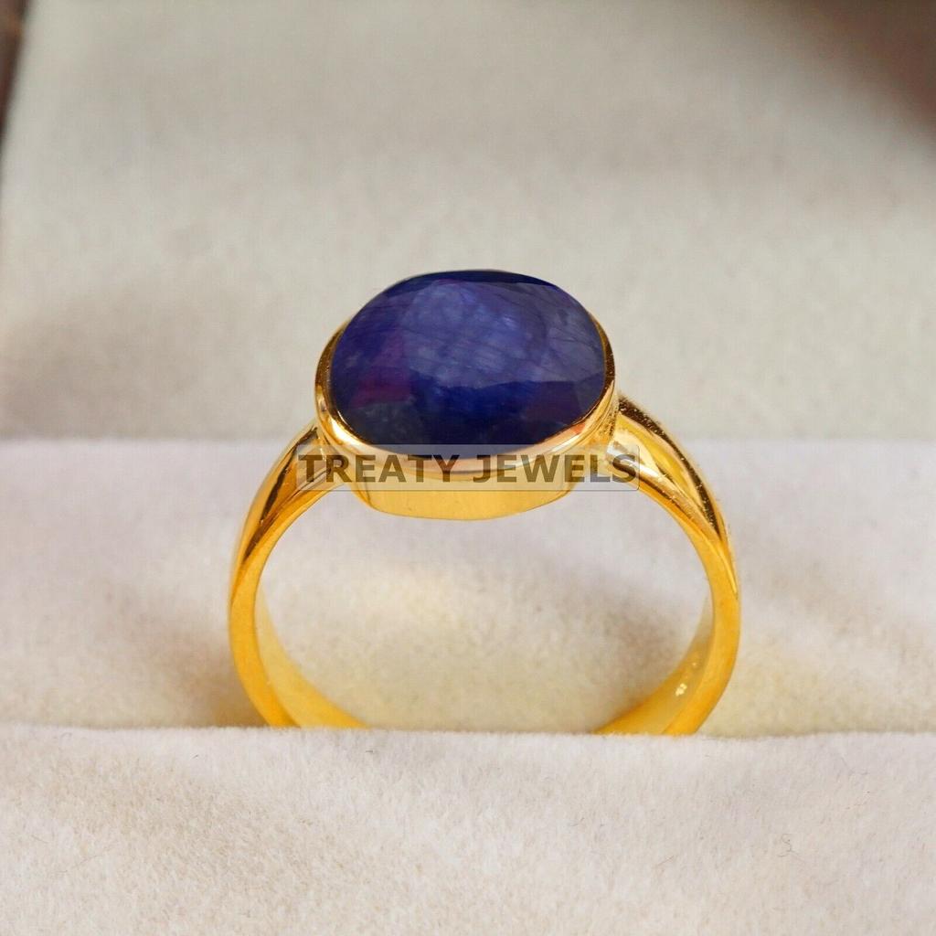 Blue Sapphire Oval Cut With 925 Sterling Silver Gold Plated Ring For Men #B580 JL375686462974