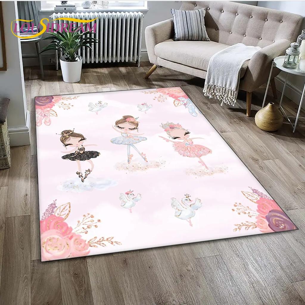 3D Cute Ballet Girl Ballerina Unicorn Cartoon Area Rug,Carpet for Home Living Room Bedroom Sofa Doormat Decor,Non-slip Floor Mat