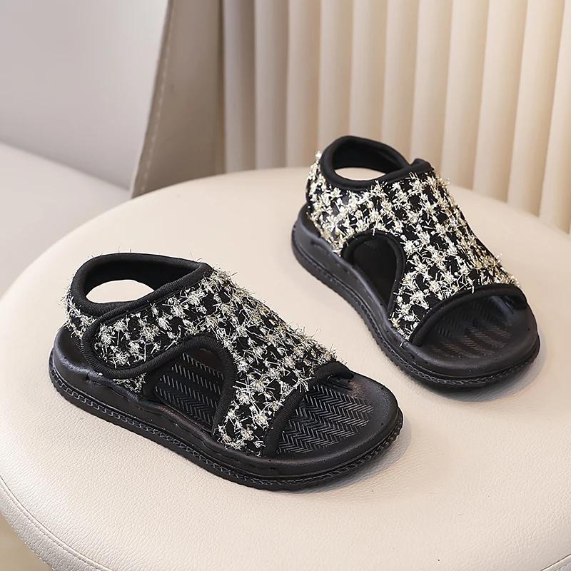 

Girls Beach Shoes 2025 Brand New Summer Kids Princess Sandals Open Toes Classic Rubber Outsole Anti-skid Soft Breathable Fashion 21 золотой