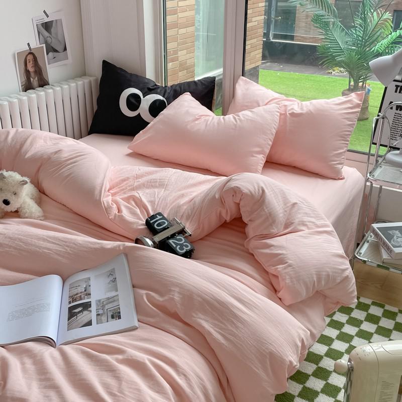 Solid Plain Twin Full Queen Soft Washed Microfiber Duvet Cover Set 4Pcs with Zipper Closure 1Duvet Cover 1Bed Sheet 2Pillowcases