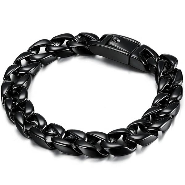 Men‘s Stainless Steel Cuban Link Chain Bracelet Wristband for Men Classical Jewelry Bracelets with Spring Clasp Waterproof 11MM