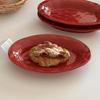 Red Ceramic Oval Plate Irregular Simple Spaghetti Plates Solid Colour Dinner Disc Household Deep Dish Pastry Plate 24cm