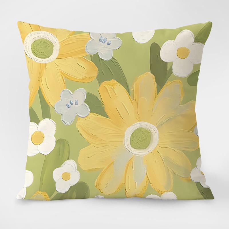 Simple Pastoral Flower Print Decorative Pillowcase Bedroom Living Room Square Cushion Pillowcase