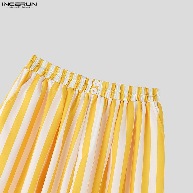 INCERUN Mens Striped Wide Leg Pants Casual Loose High Waist Streetwear Hip Hop Long Baggy Trousers