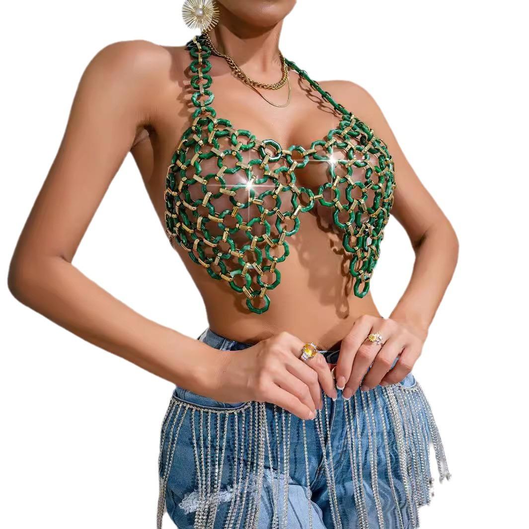 

Пляжный стиль Новая полая ретро плетеная цепочка на грудь зелёный